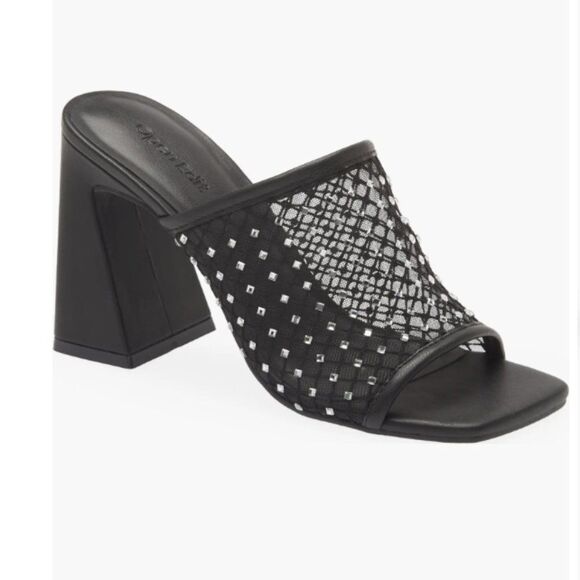 Open Edit Sienna Black Mesh Jewel Embellished Block Heel Sandal - Picture 1 of 10